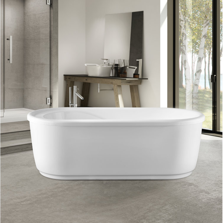 59-Inch White Acrylic Freestanding Soaking Bathtub