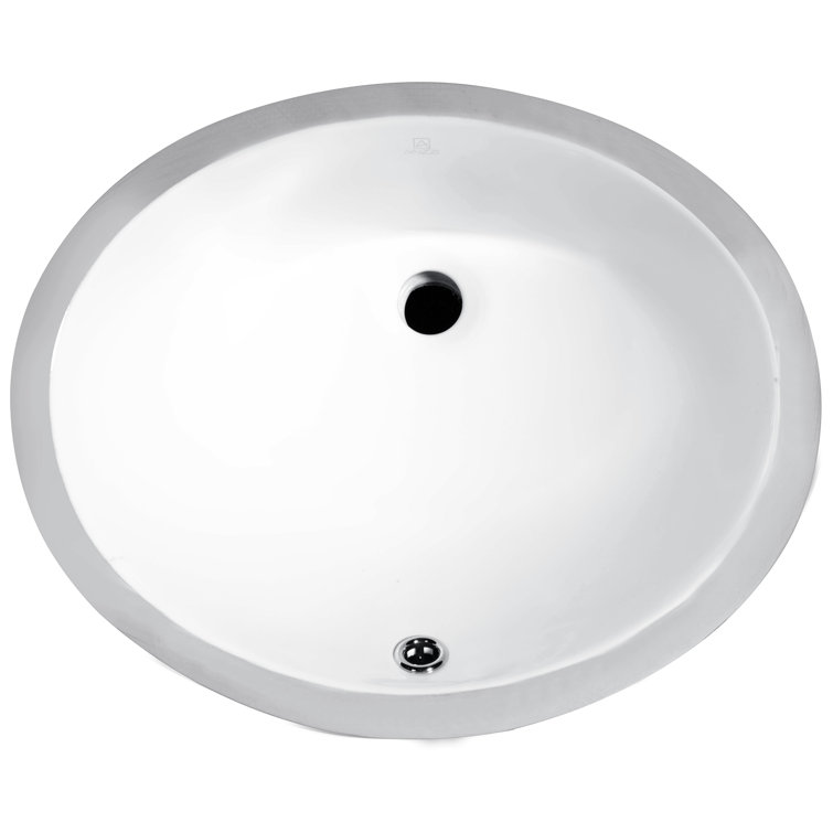 White Ceramic Undermount Bathroom Sink with Overflow