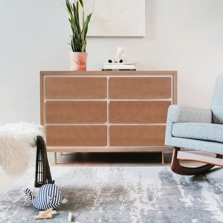 Mid-Century Brown Double Dresser with Soft Close Drawers