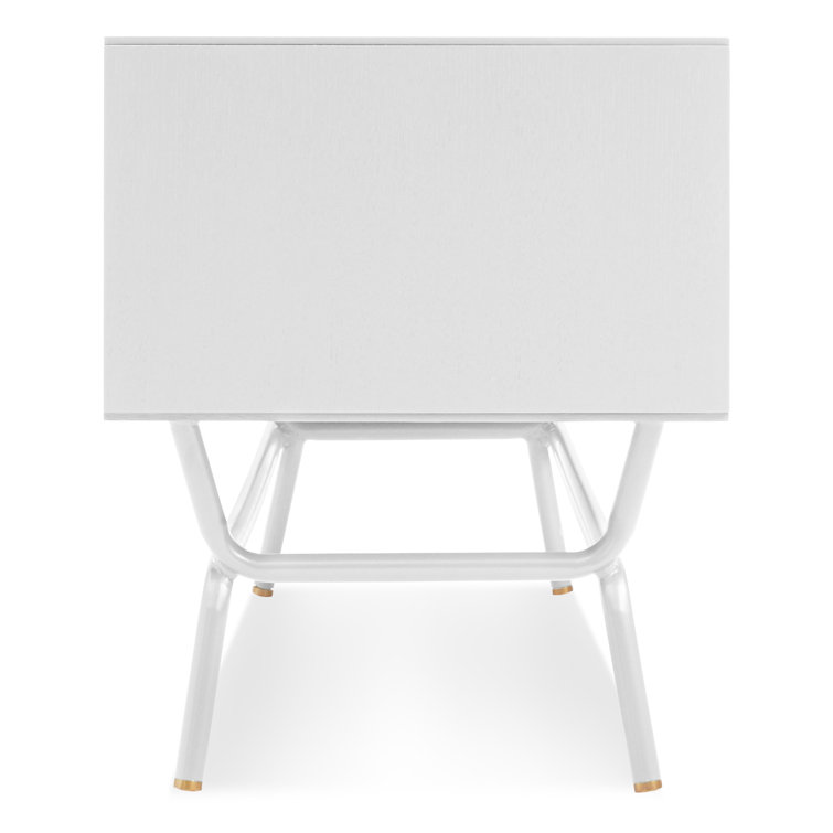 White Perforated Steel and Wood Long Buffet Table