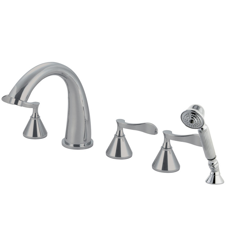 Polished Chrome Triple Handle Roman Tub Faucet with Handshower