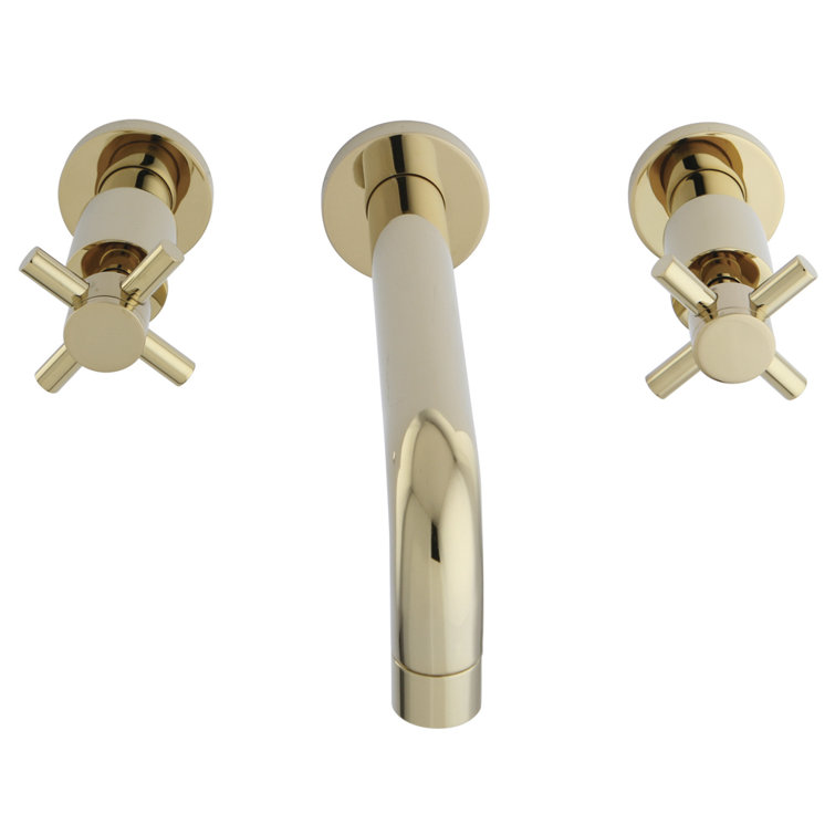 Polished Brass 8-Inch Wall Mount Bathroom Faucet