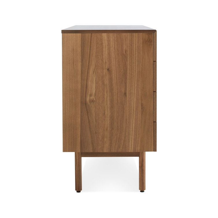 Shale Walnut 4-Drawer/1-Door Credenza Sideboard with Leather Pulls