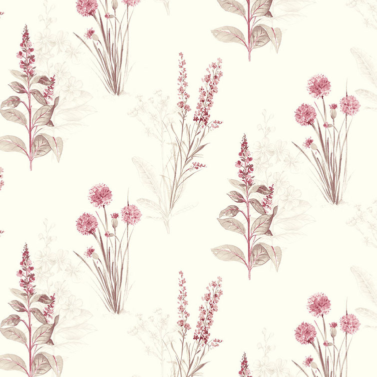 White and Beige Floral Vinyl Wallpaper Roll