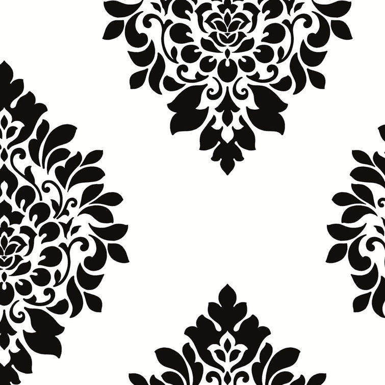 Black and White Damask Pre-pasted Vinyl Wallpaper