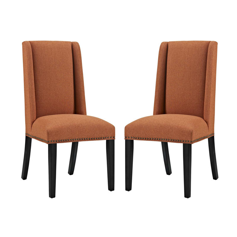 Elegant Orange Leather Upholstered Side Chair with Wood Accents