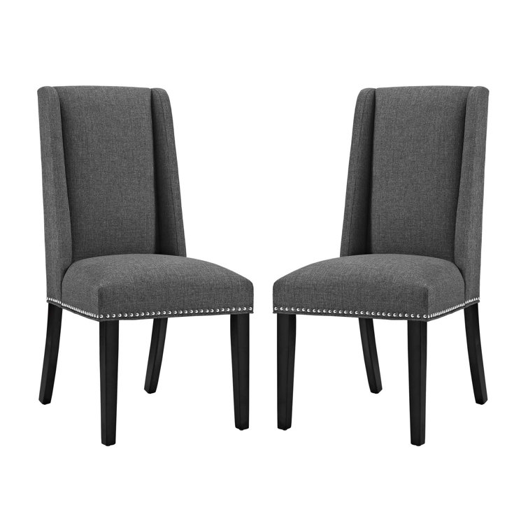 Elegant Gray Leather Upholstered Side Chair with Wooden Legs