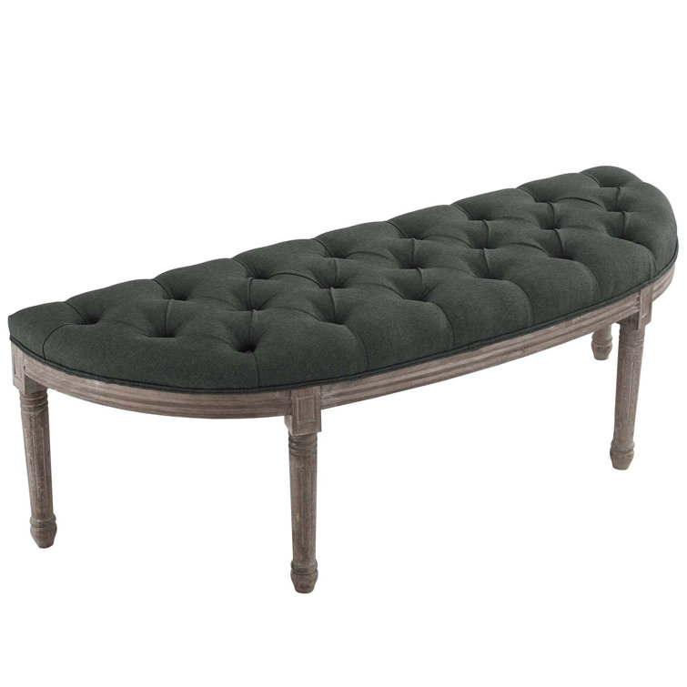 Gray Tufted Semi-Circle Upholstered Bench with Turned Legs