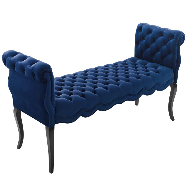 Navy Velvet Chesterfield Style Button Tufted Bench