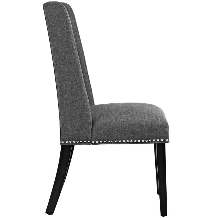 Elegant Gray Leather Upholstered Side Chair with Wooden Legs