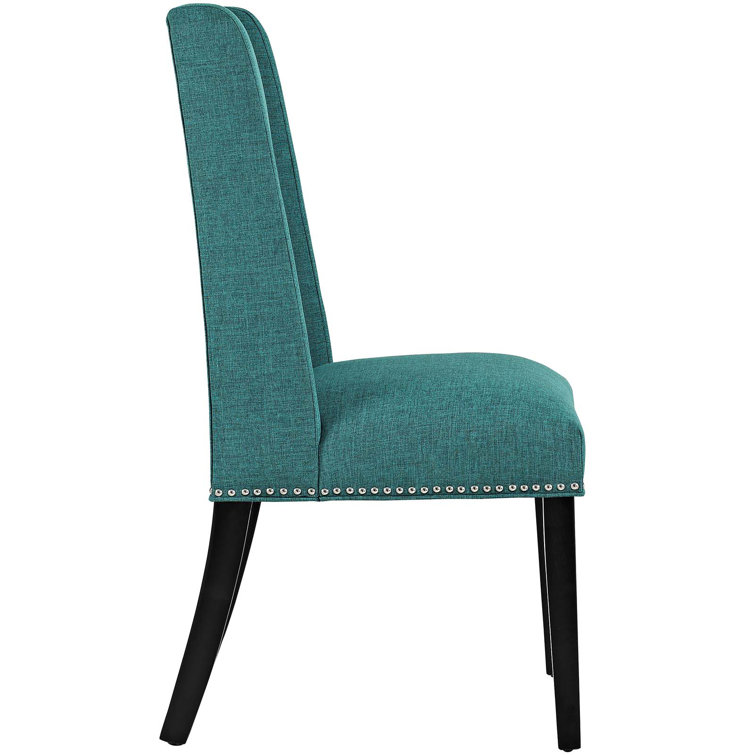 High Teal Leather and Wood Upholstered Side Chair