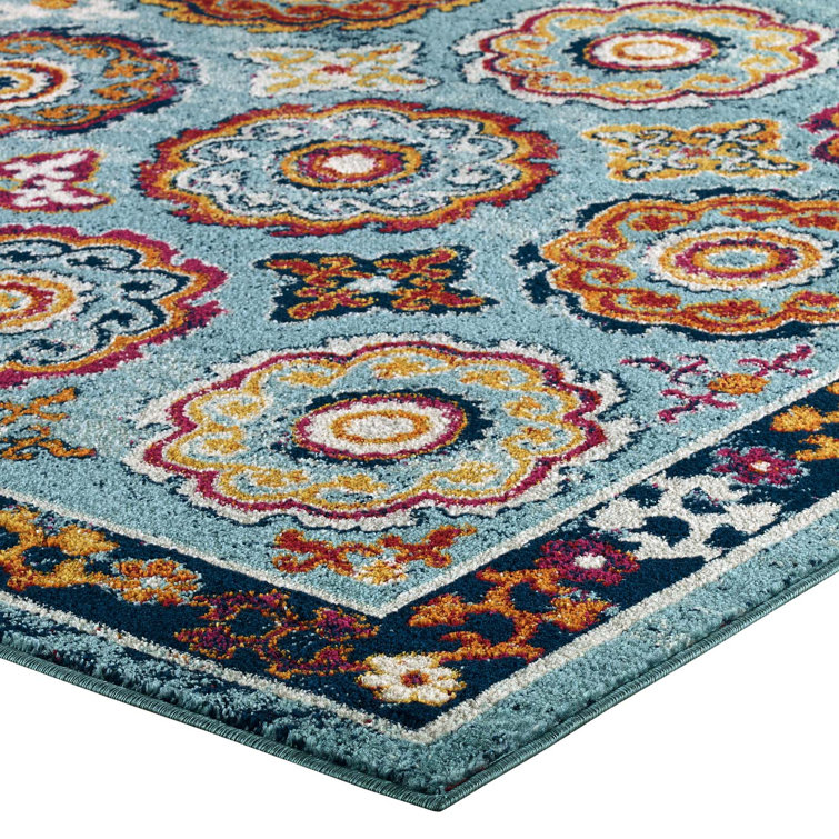 Ivory and Blue Floral Medallion 8' x 10' Area Rug