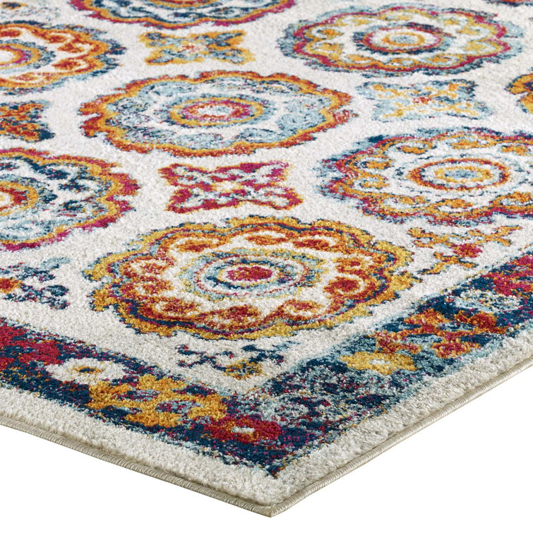 Ivory and Blue Floral Medallion 8' x 10' Area Rug
