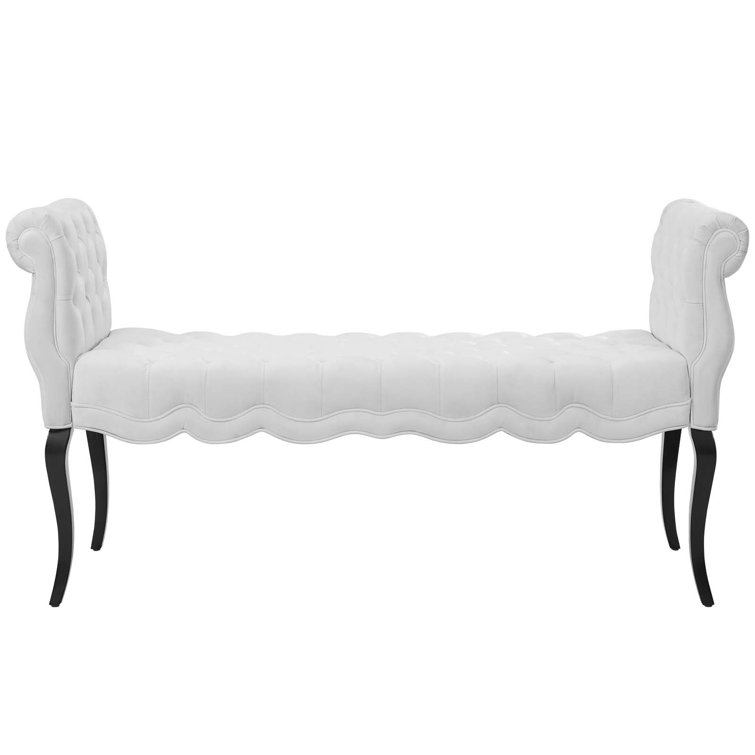 Elegant Adelia Performance Velvet Tufted Bench with Wenge Wood Legs - White