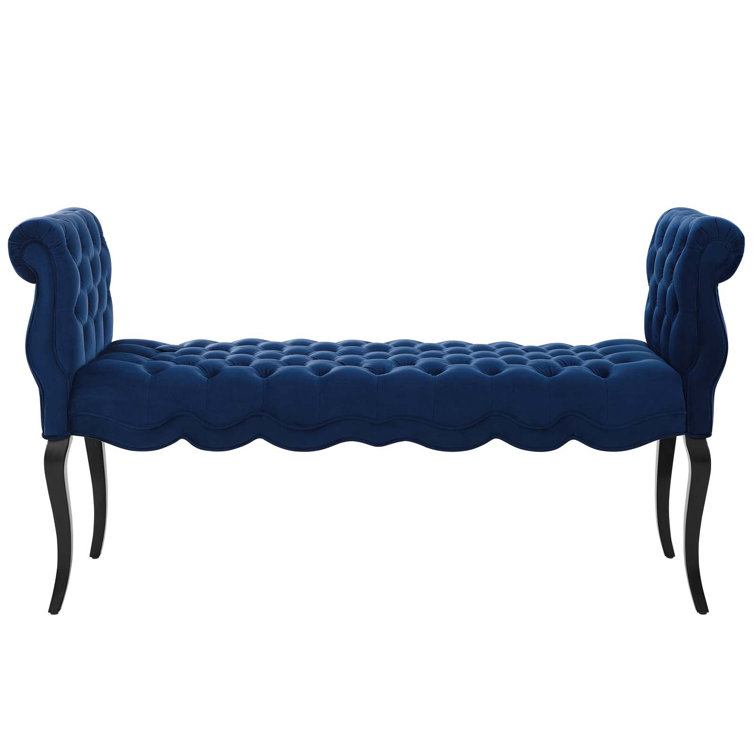 Navy Velvet Chesterfield Style Button Tufted Bench