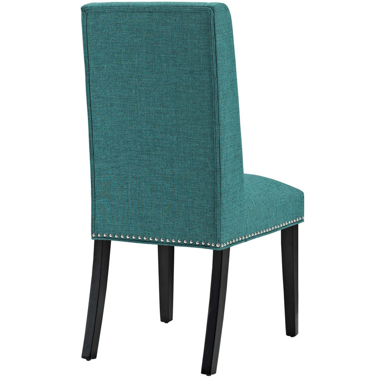 High Teal Leather and Wood Upholstered Side Chair