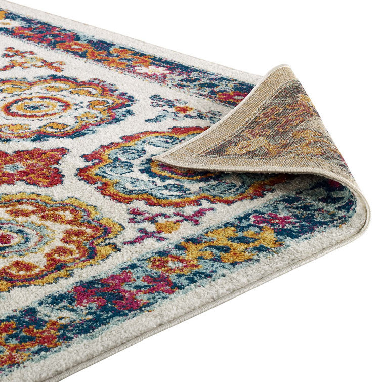 Ivory and Blue Floral Medallion 8' x 10' Area Rug