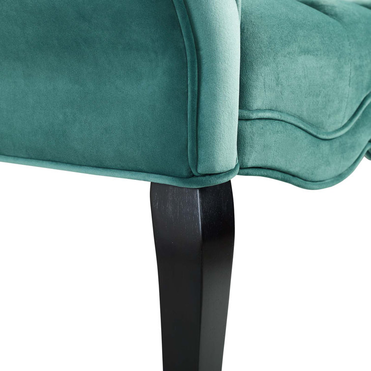 Adelia Teal Velvet Button Tufted Storage Bench with Rolled Armrests