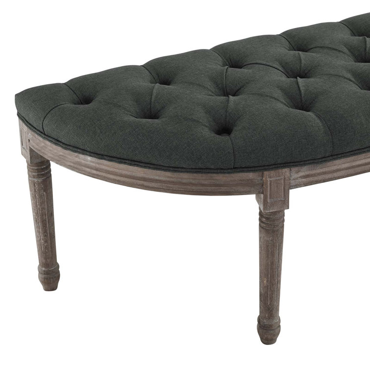 Gray Tufted Semi-Circle Upholstered Bench with Turned Legs