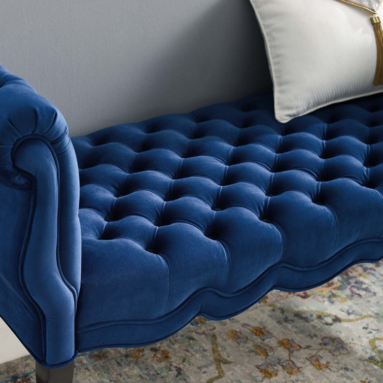 Navy Velvet Chesterfield Style Button Tufted Bench