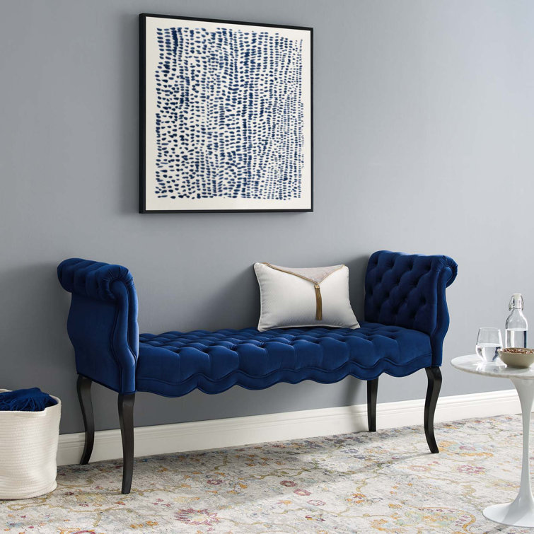 Navy Velvet Chesterfield Style Button Tufted Bench