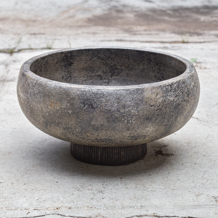 Brixton 14" Black Terracotta Handcrafted Bowl with Stand