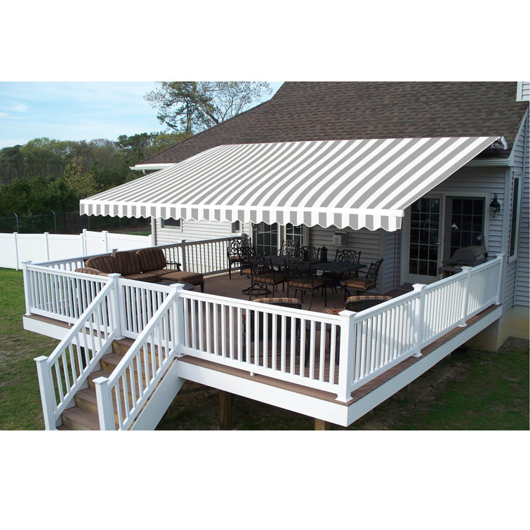 Burgundy Motorized Retractable Patio Awning with White Frame