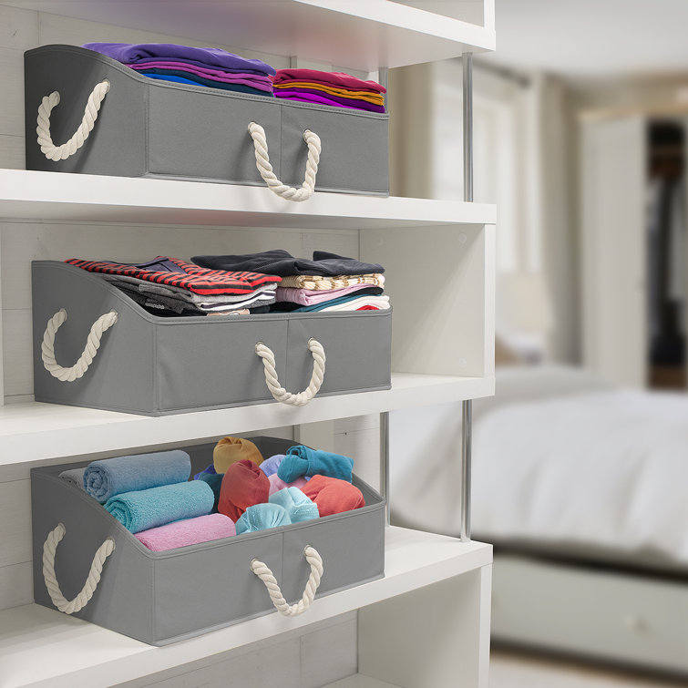 Gray Fabric Collapsible Under Bed Storage Box with Rope Handles