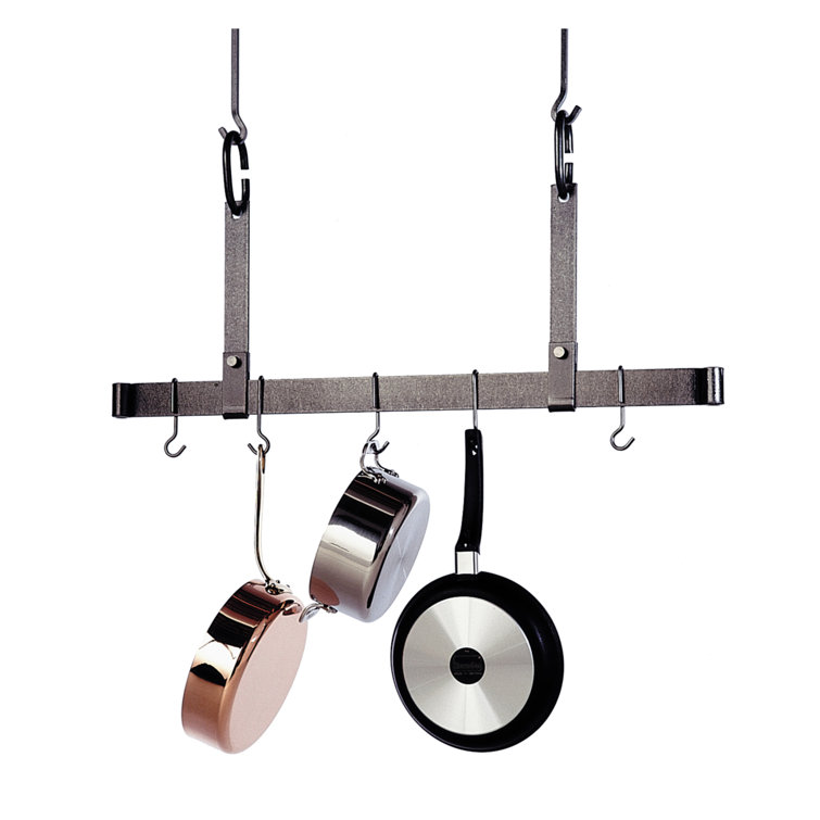 Handcrafted Hammered Steel Adjustable Ceiling Bar with Hooks