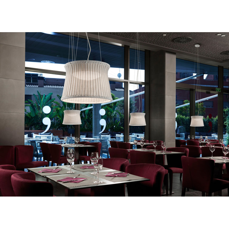 Syra Natural White LED Drum Pendant with Adjustable Height