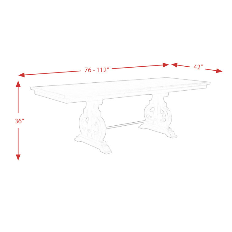 White Distressed Wood Extendable Dining Table with Scroll Trestle
