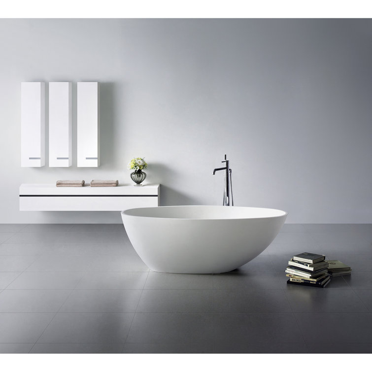 Matte White Solid Surface Freestanding Egg Shaped Tub