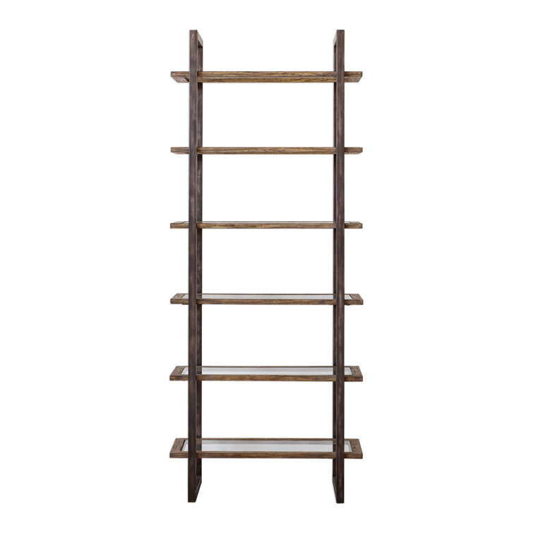 Olwyn Aged Steel 36" Industrial Etagere with Driftwood Finish