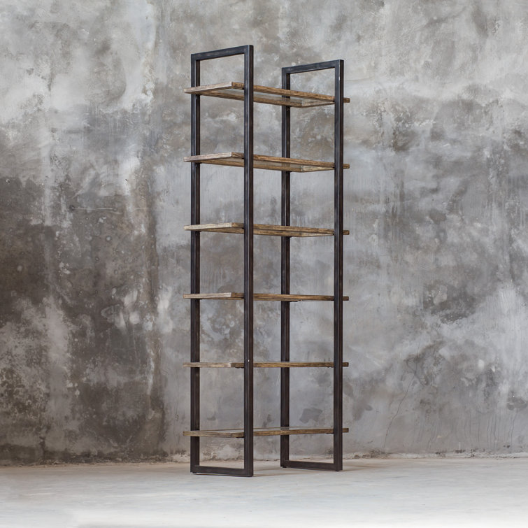 Olwyn Aged Steel 36" Industrial Etagere with Driftwood Finish