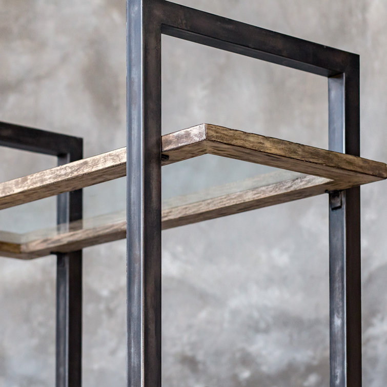 Olwyn Aged Steel 36" Industrial Etagere with Driftwood Finish