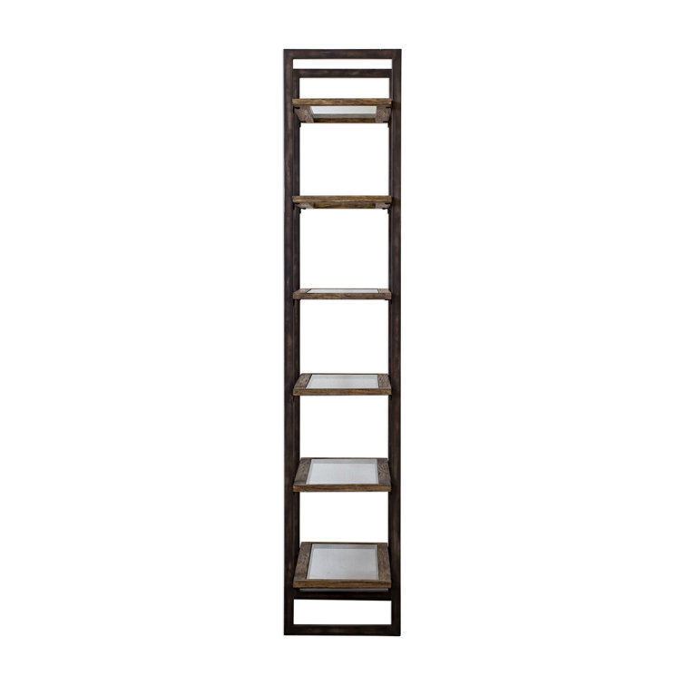 Olwyn Aged Steel 36" Industrial Etagere with Driftwood Finish