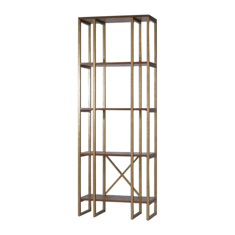 Karishma Transitional 86'' Antique Gold Metal Etagere