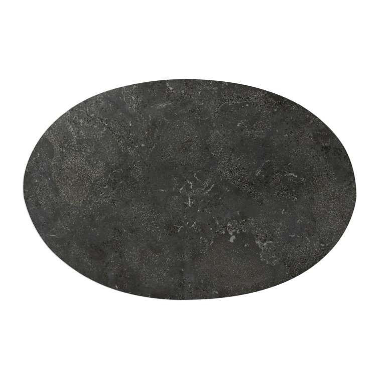 Oval Gold and Gray Marble Metal Accent Table