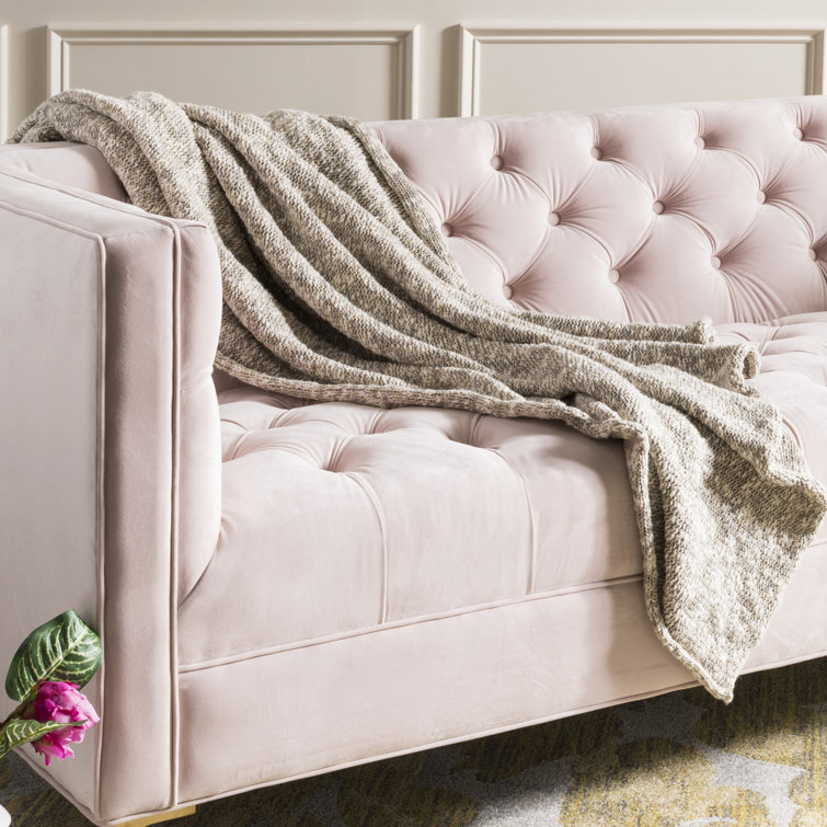 Light Grey and Gold Cotton Faux Fur Reversible Knit Throw