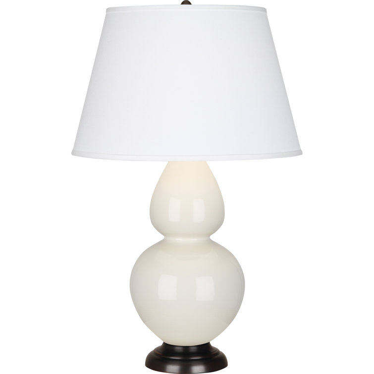 Elegant Bone Glaze Double Gourd Table Lamp with Bronze Base