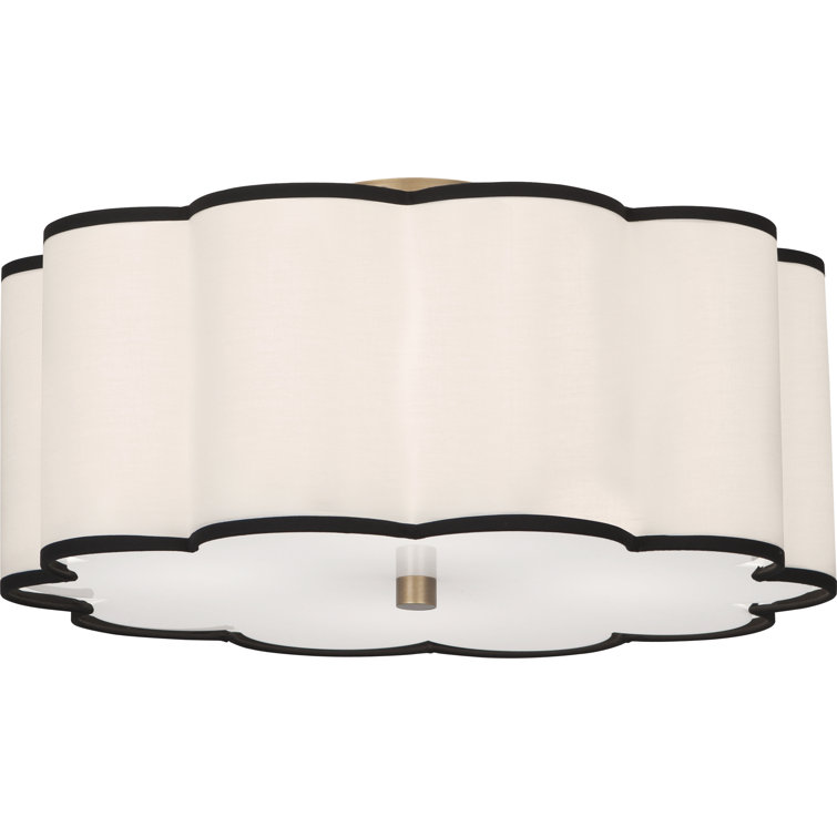 Aged Brass Scalloped Axis 20" Flush Mount with Fabric Shade