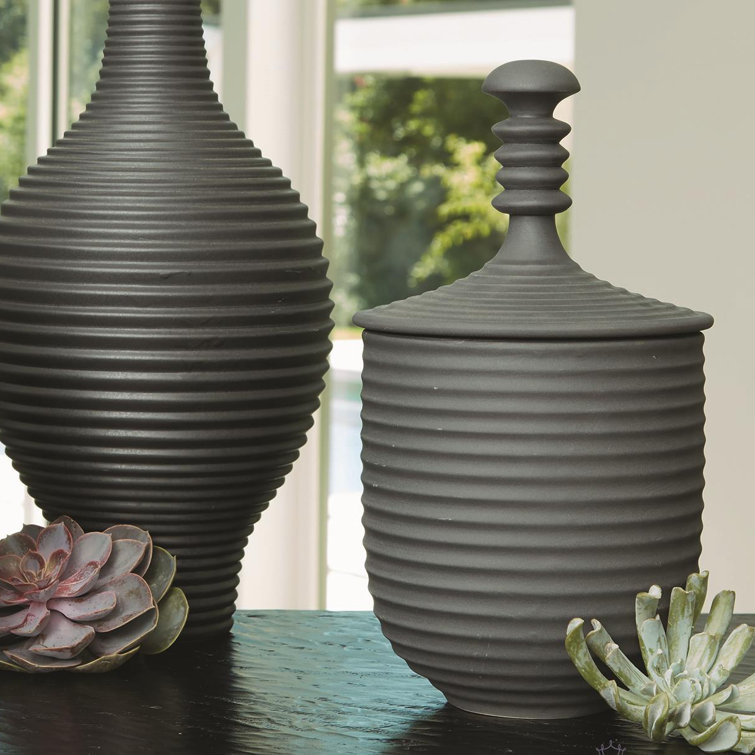 Orion Matte Black Textured Decorative Jar