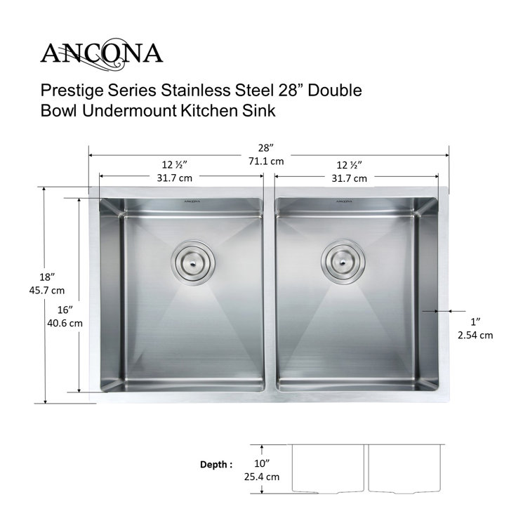 Prestige Series 28'' Stainless Steel Double Bowl Kitchen Sink