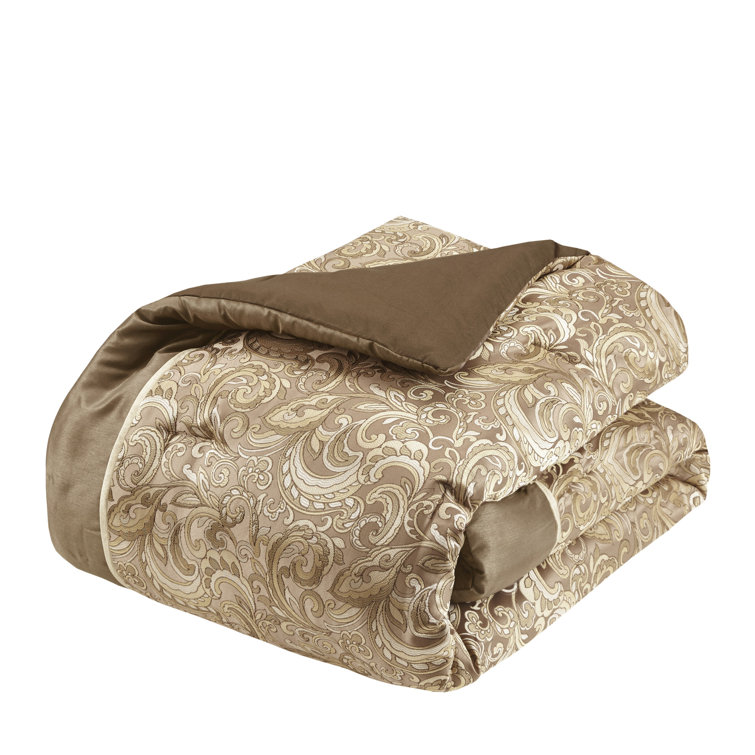 California King Brown Microfiber Paisley Comforter Set with Curtains