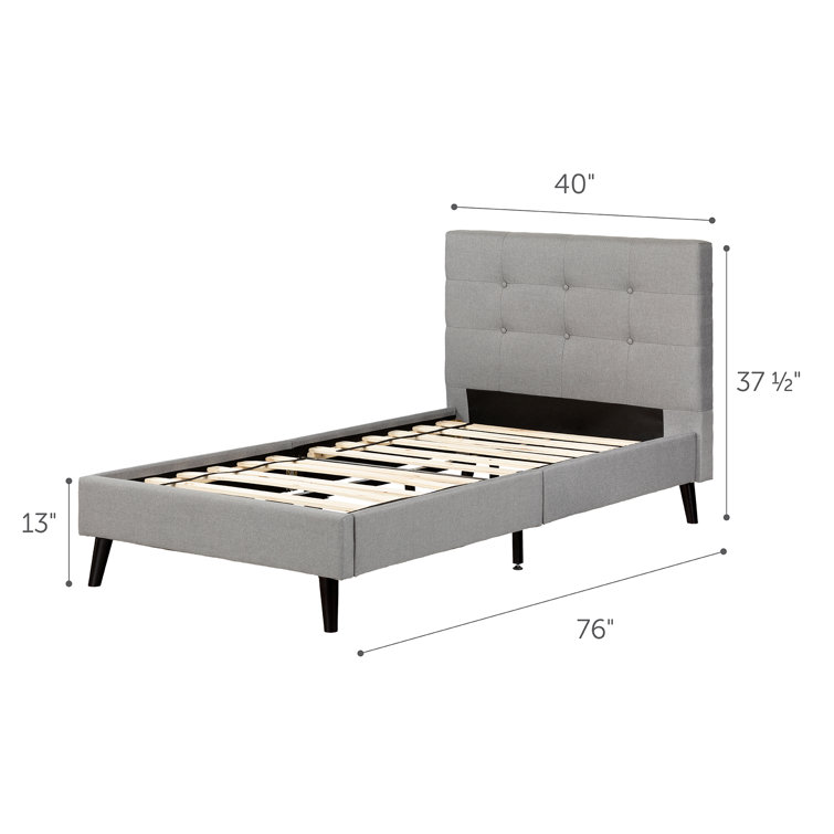 Twin Fusion Medium Gray Upholstered Platform Bed with Tufted Headboard