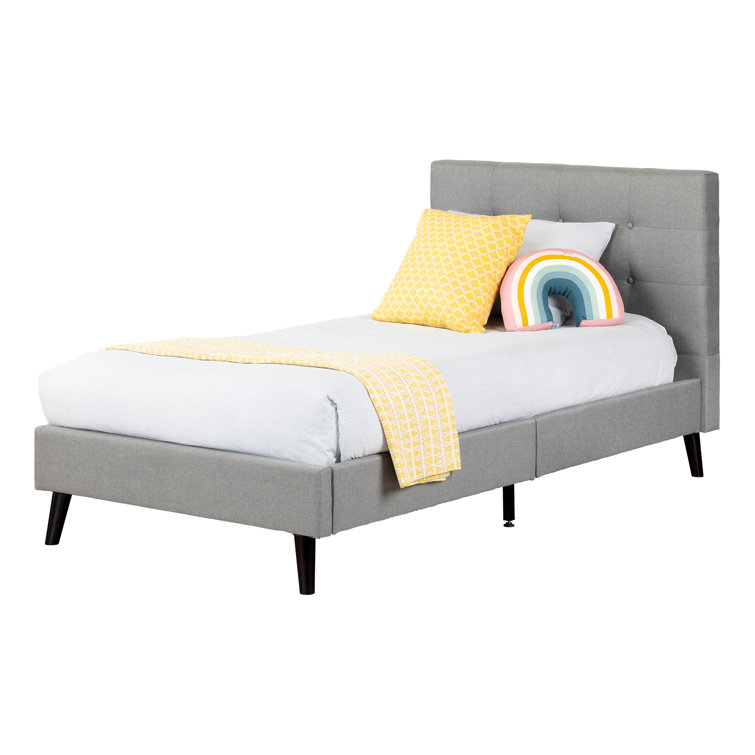 Twin Fusion Medium Gray Upholstered Platform Bed with Tufted Headboard