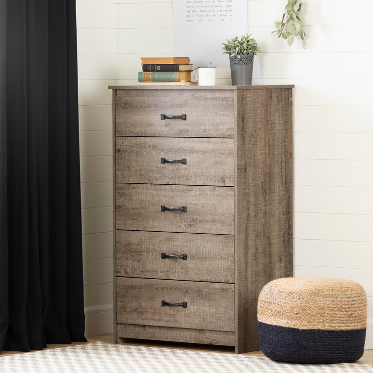Weathered Oak 5-Drawer Vertical Dresser
