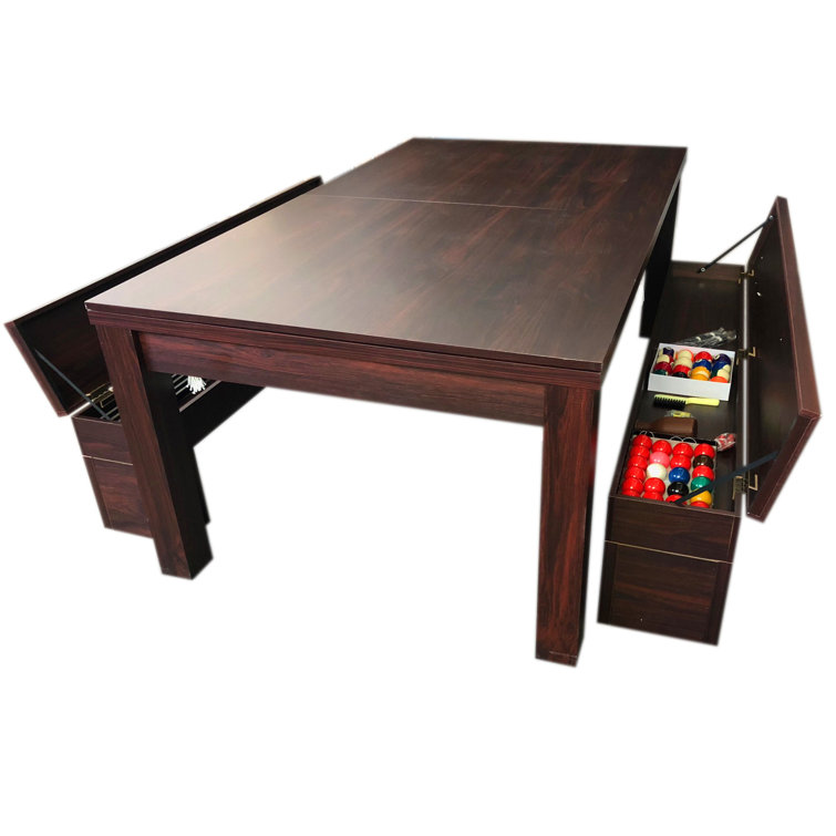 7' Cherry Wood Pool Table with Red Felt and Benches