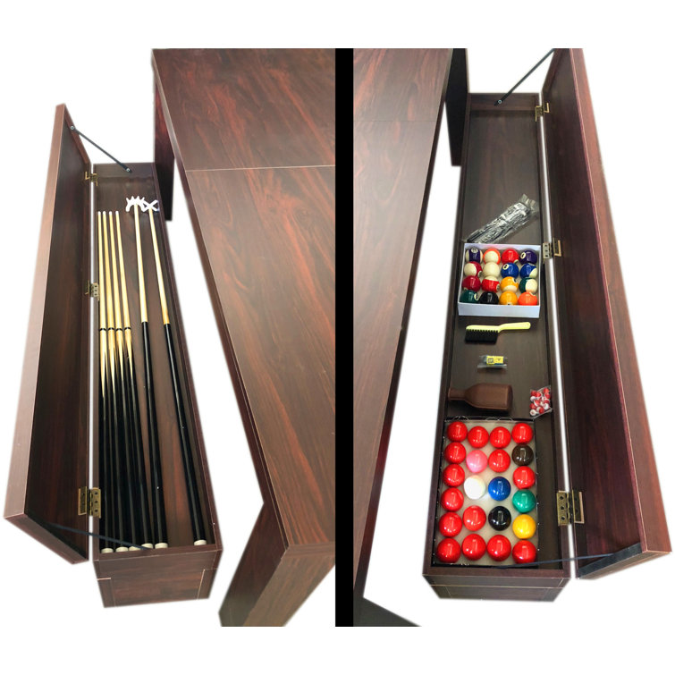 7' Cherry Wood Pool Table with Red Felt and Benches
