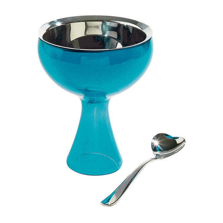 Blue Glass Dessert Bowl with Spoon